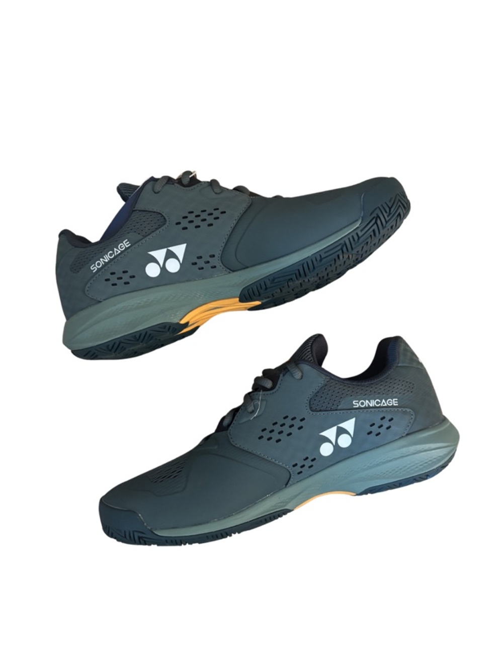 Yonex Sonicage Athletic Court Shoes in Forest Green with Orange Accent